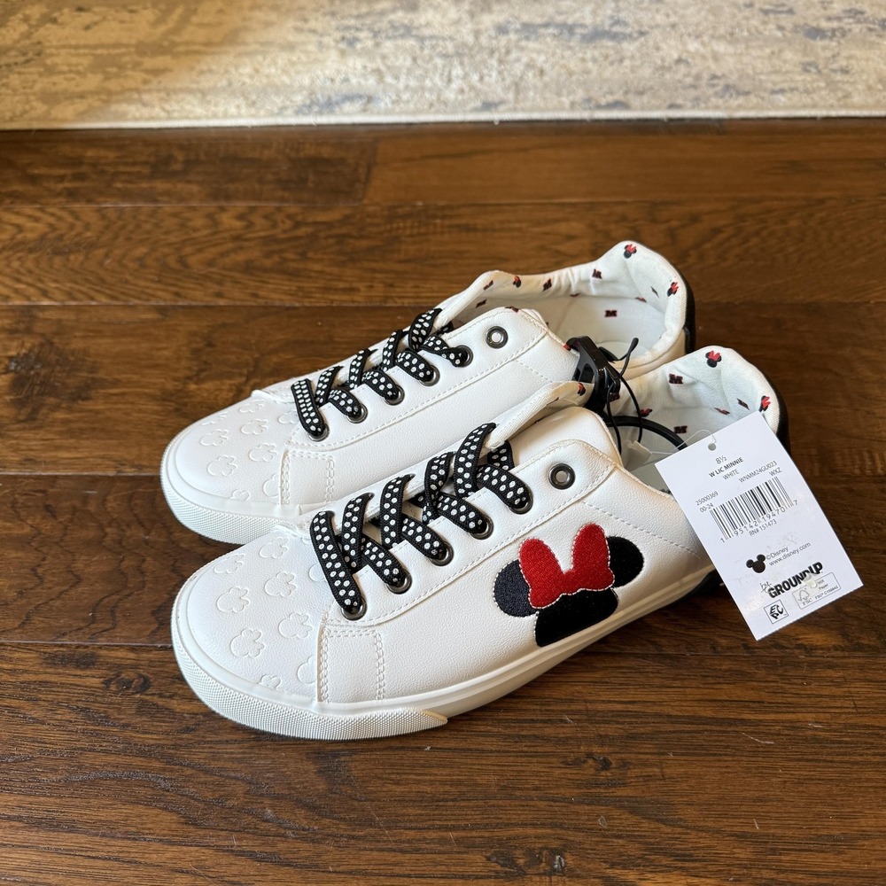 Disney Minnie Mouse Shoes Womens Size 8.5 White Ground Up Low Top Sneakers New